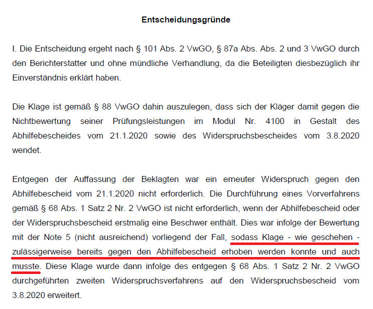 Screenshot aus dem Urteil des Richters, Verwaltungsgericht Leipzig